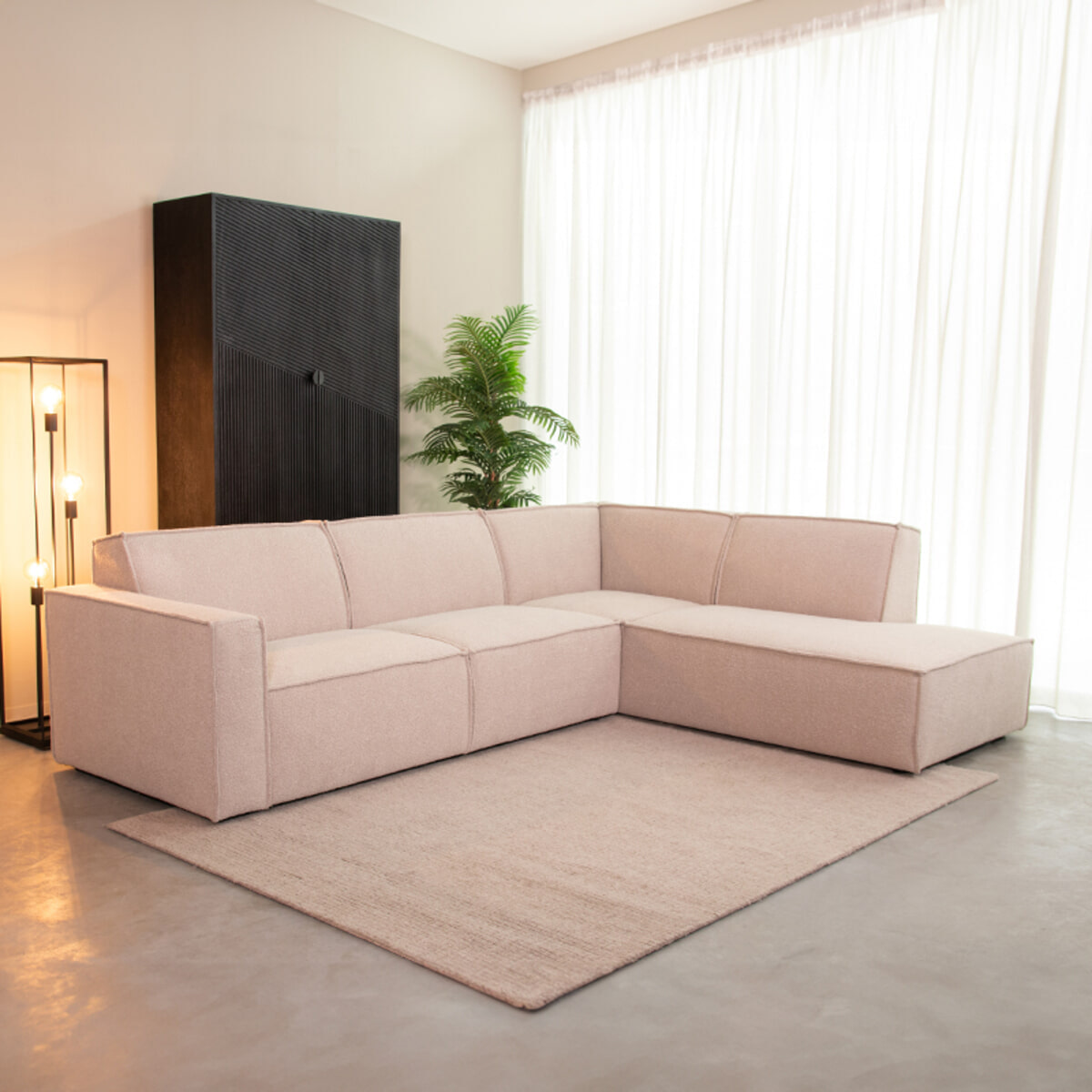 LABEL51 Loungebank 'Kay' Rechts, 283cm, Bouclé, kleur Naturel