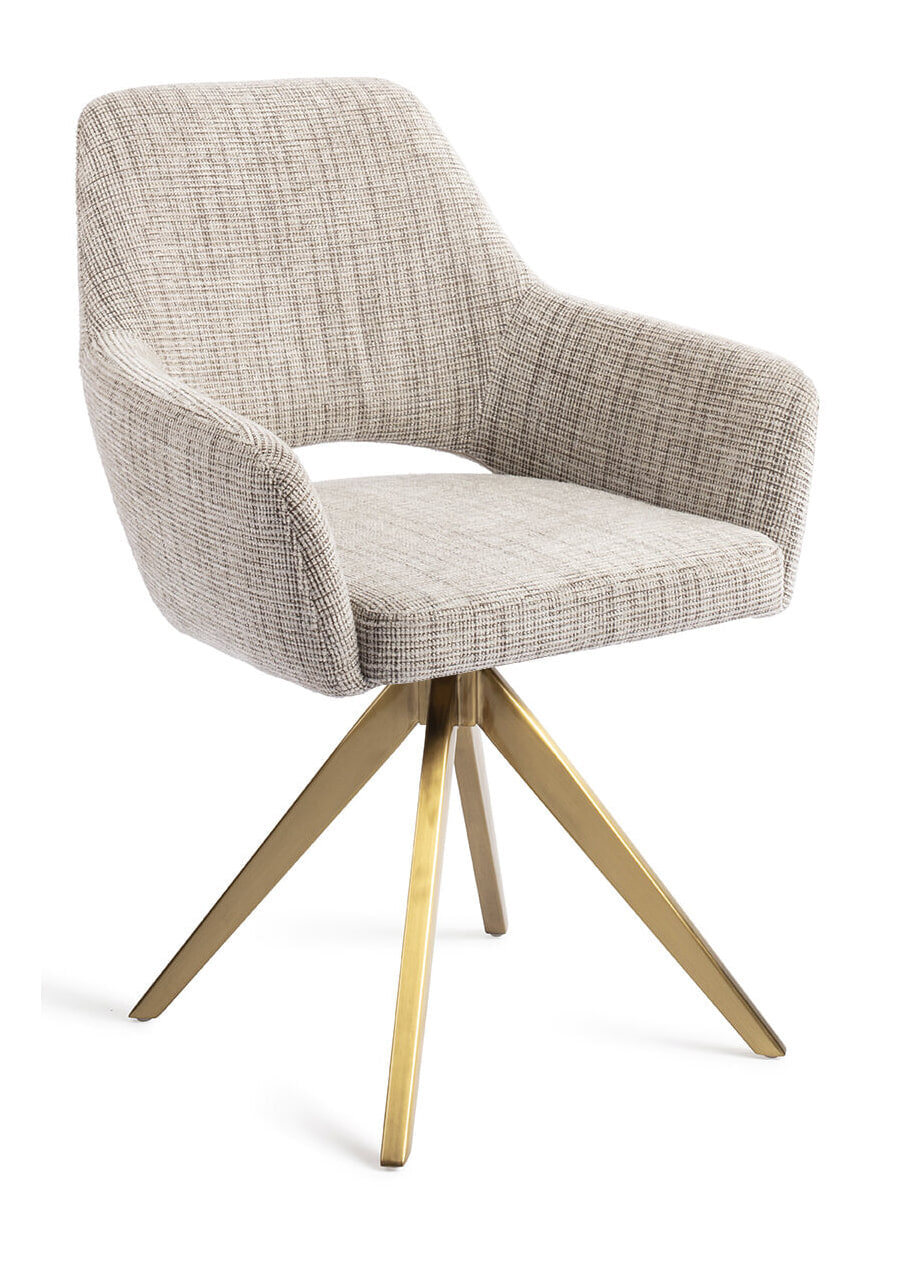 Jesper Home Draaibare Eetkamerstoel 'Yanai' Turn Gold, kleur Caramel Grid