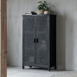 MUST Living Opbergkast 'Provence' Webbing en hout, 80 x 140cm, kleur Zwart