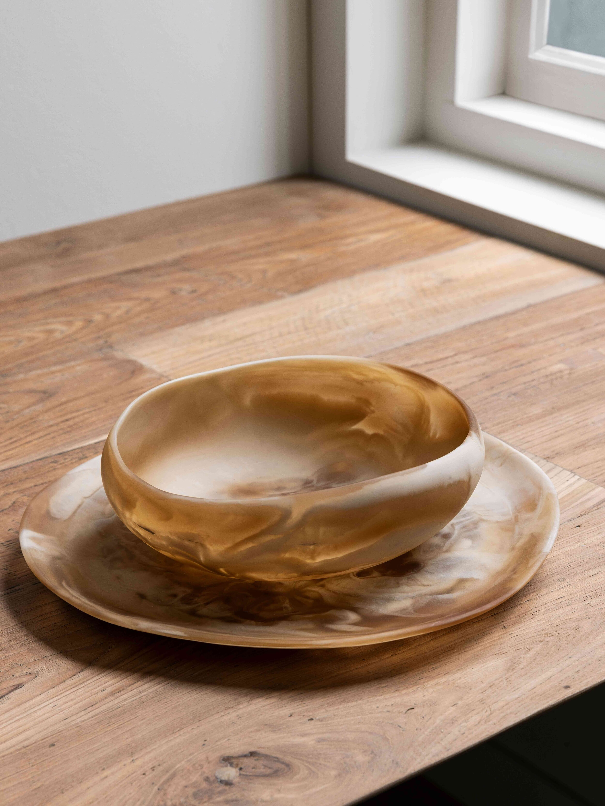 MUST Living schaal 'Rafael', Ø25 cm, kleur Bruin en Wit