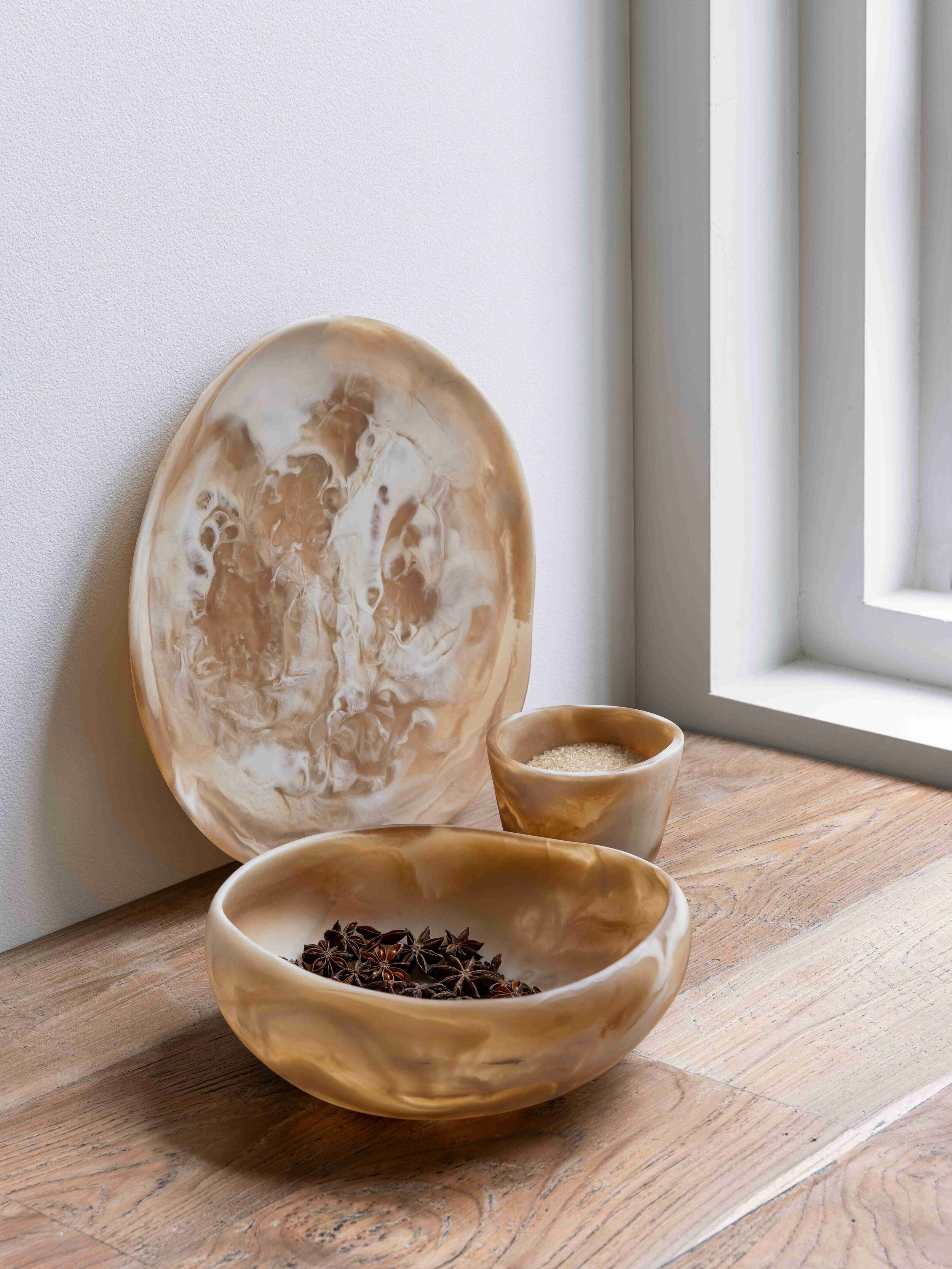 MUST Living schaal 'Rafael', Ø25 cm, kleur Bruin en Wit