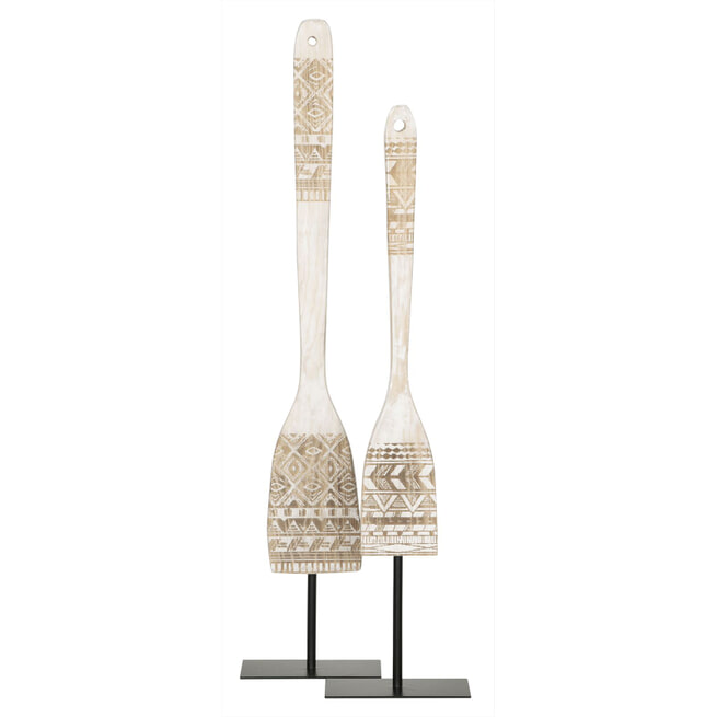 MUST Living Decoratie 'Tribal Spoon' Teakhout, Set van 2 stuks, kleur Wit