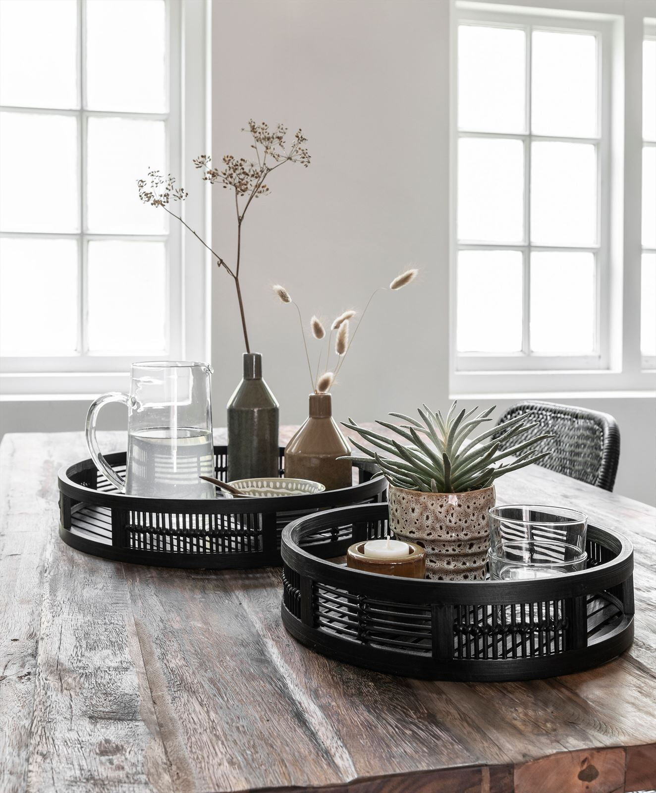 MUST Living Dienblad 'Algarve' Bamboe, Set van 2 stuks, kleur Zwart