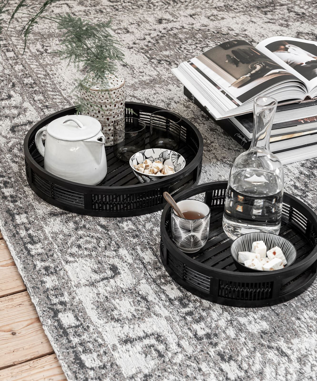 MUST Living Dienblad 'Algarve' Bamboe, Set van 2 stuks, kleur Zwart