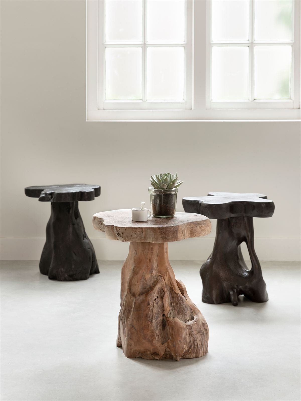 MUST Living Bijzettafel 'Mushroom' Teakhout, 40cm, kleur Naturel