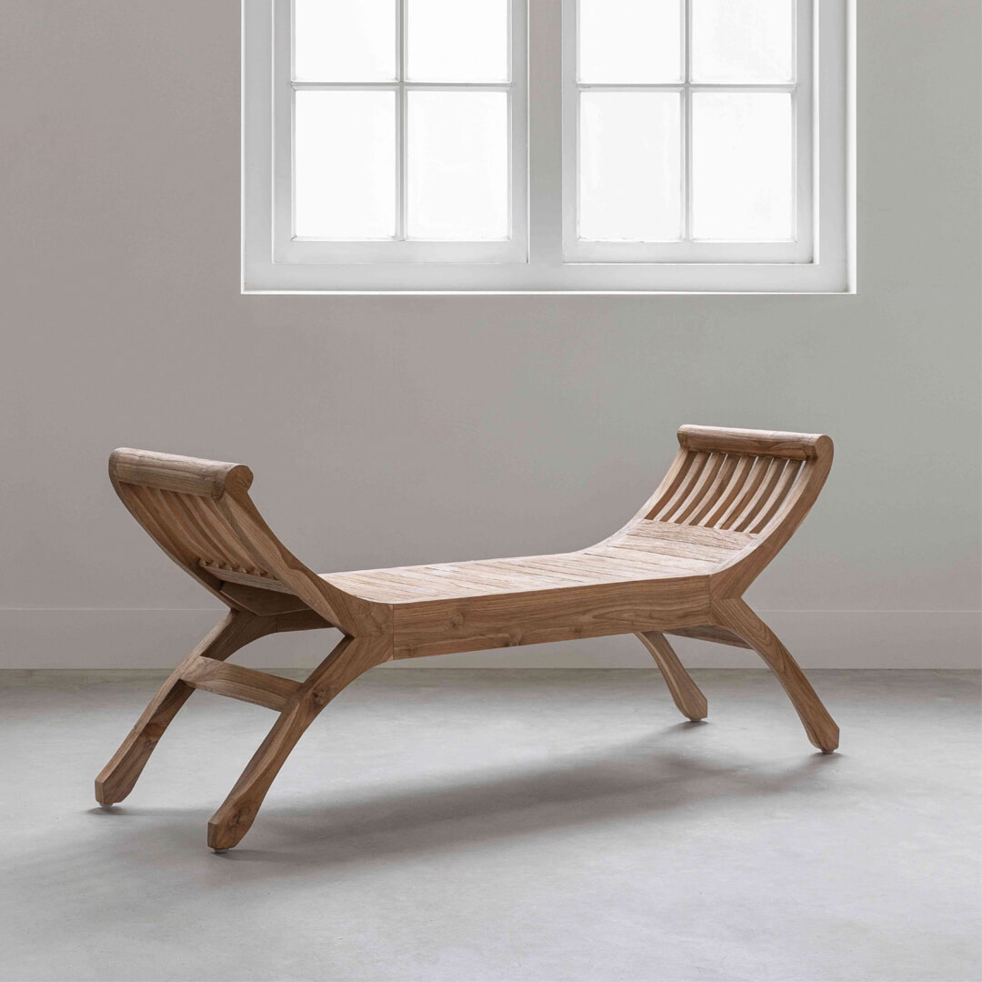 MUST Living Eetkamerbank Cleopatra Teakhout, 105cm - Bruin