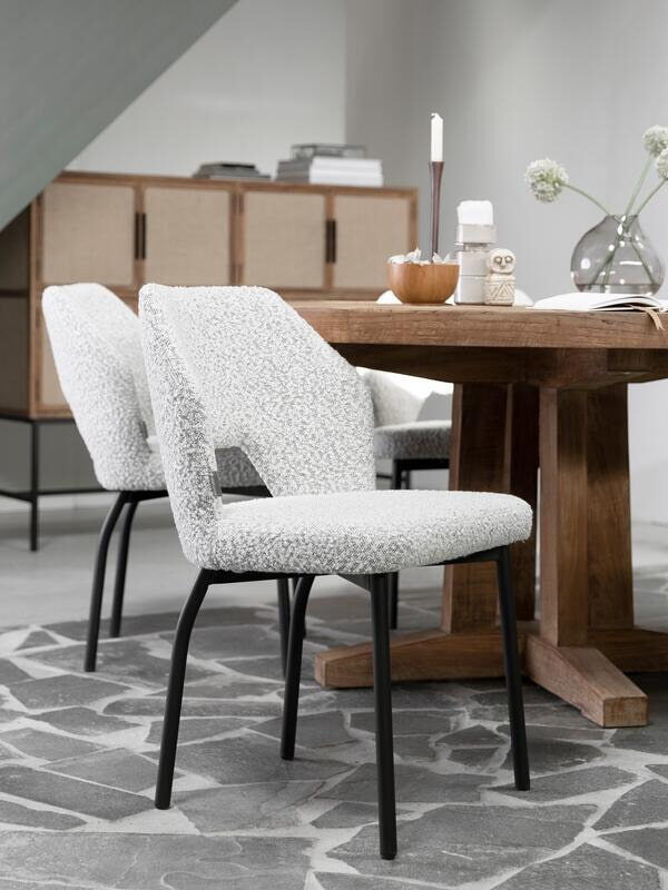 MUST Living Eetkamerstoel 'Bloom' Bouclé, kleur Lichtgrijs