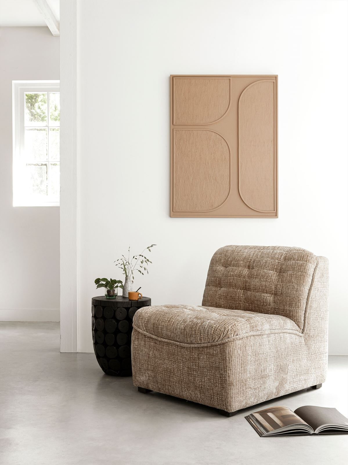 MUST Living Fauteuil 'Liberty' Chenille, kleur Zand