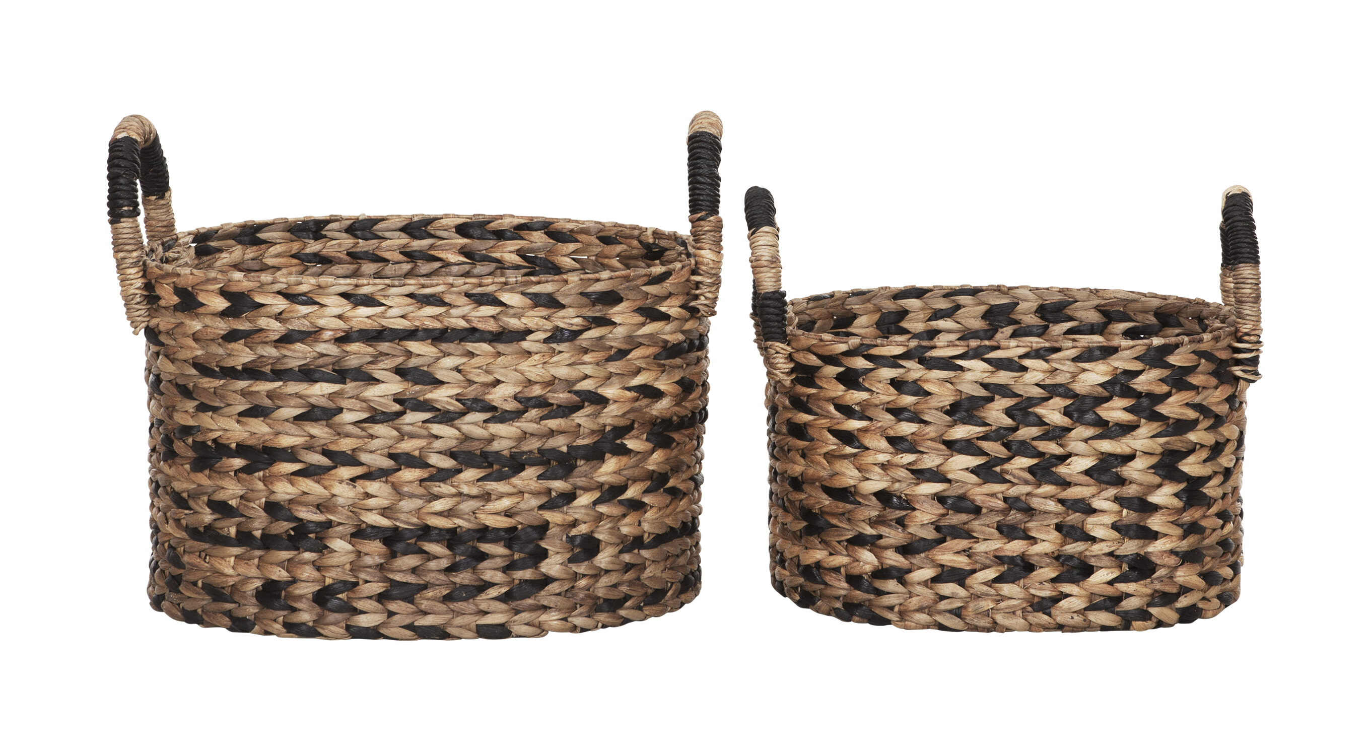 MUST Living Mand Basket Waterhyacint, Set van 2 stuks - Zwart, Naturel