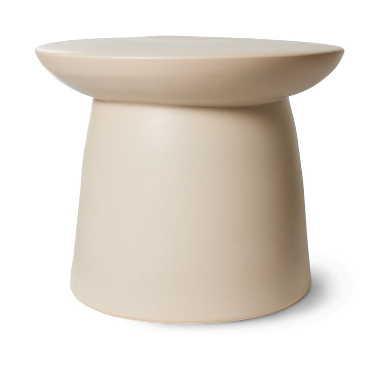 HKliving Bijzettafel Earthenware Keramiek, Ø46cm - Crème - Rond