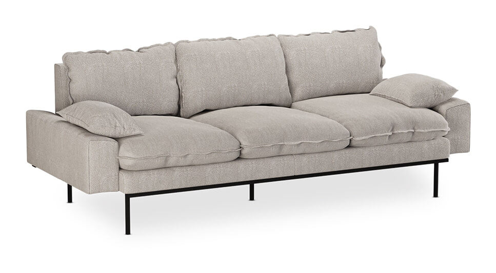 HKliving 3-zits Bank Retro 225cm, Sneak stof - Lichtgrijs