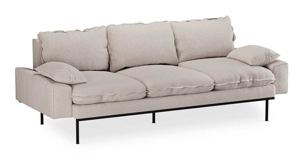 HKliving 3-zits Bank Retro 225cm, Geweven stof - Beige
