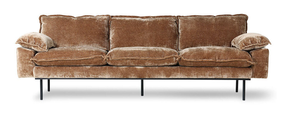 HKliving 4-zits Bank Retro 245cm, Corduroy Velvet - Aged Gold