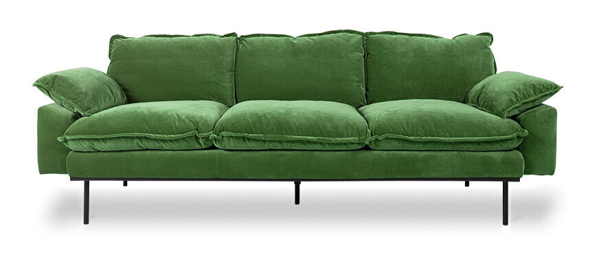 HKliving 3-zits Bank Retro 225cm, Velvet - Groen