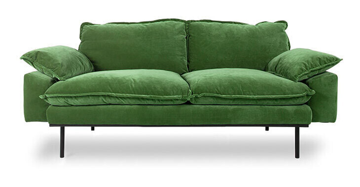 HKliving 2-zits Bank Retro 175cm, Velvet - Groen