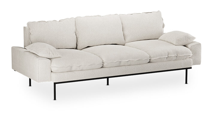 HKliving 3-zits Bank Retro 225cm, Bouclé - Crème