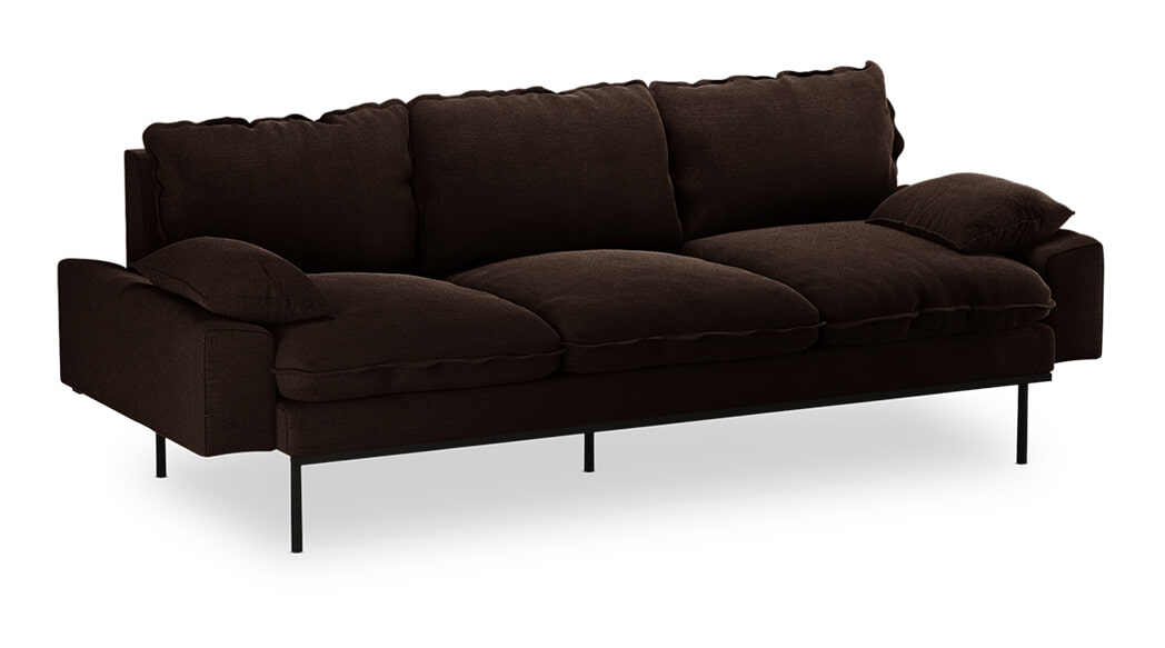 HKliving 3-zits Bank Retro 225cm, Velvet - Espresso