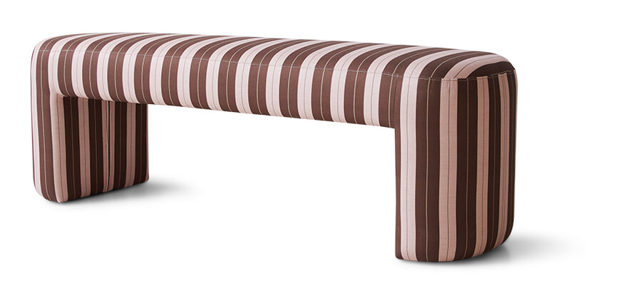HKliving Bankje Lobby 140cm, Gestreepte stof - Bruin/Roze
