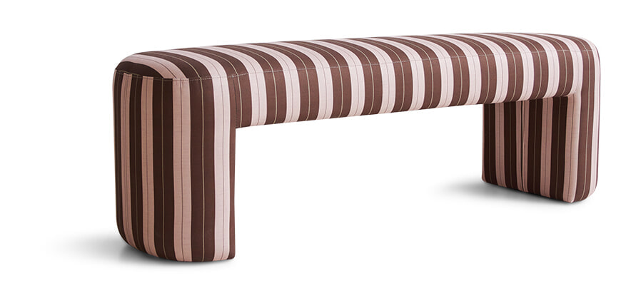 HKliving Bankje Lobby 140cm, Gestreepte stof - Bruin/Roze