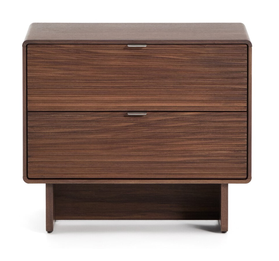 Kave Home Nachtkastje 'Norlen' Walnootfineer, Met 2 laden