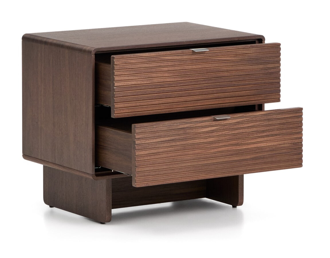 Kave Home Nachtkastje 'Norlen' Walnootfineer, Met 2 laden
