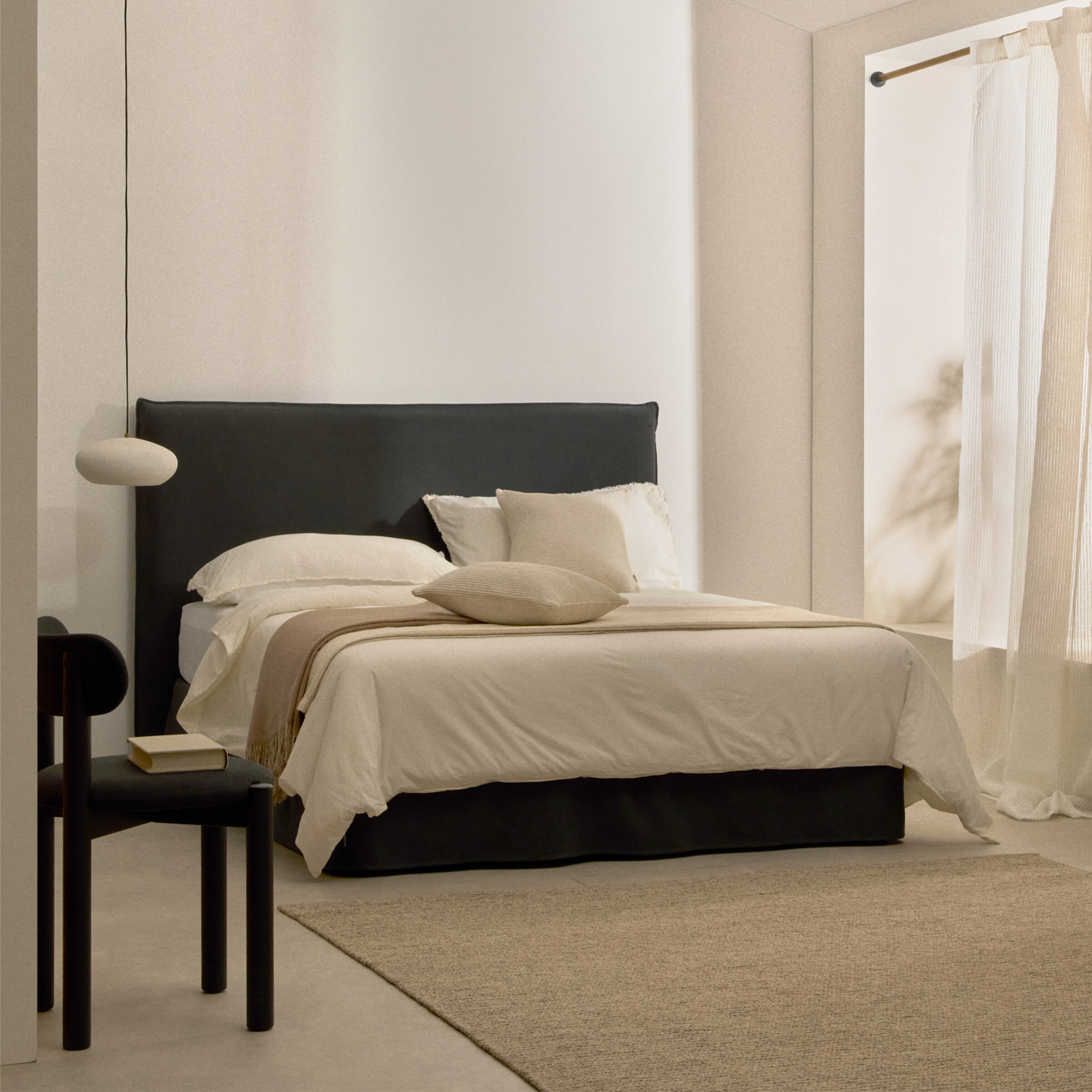 Kave Home Bed 'Jaira' Linnenmix, kleur Antraciet