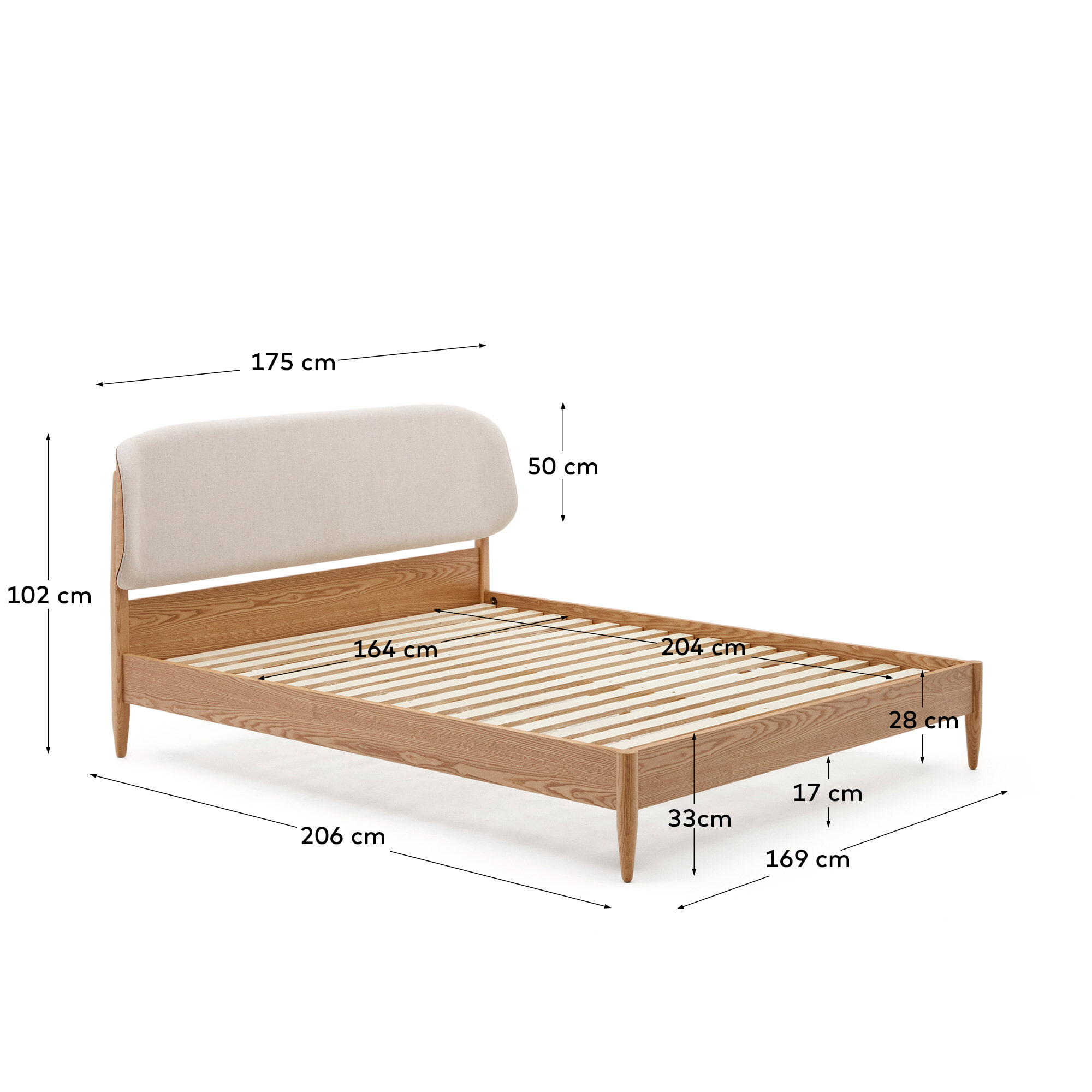 Kave Home Bed 'Octavia' Essenhout, 160 x 200cm
