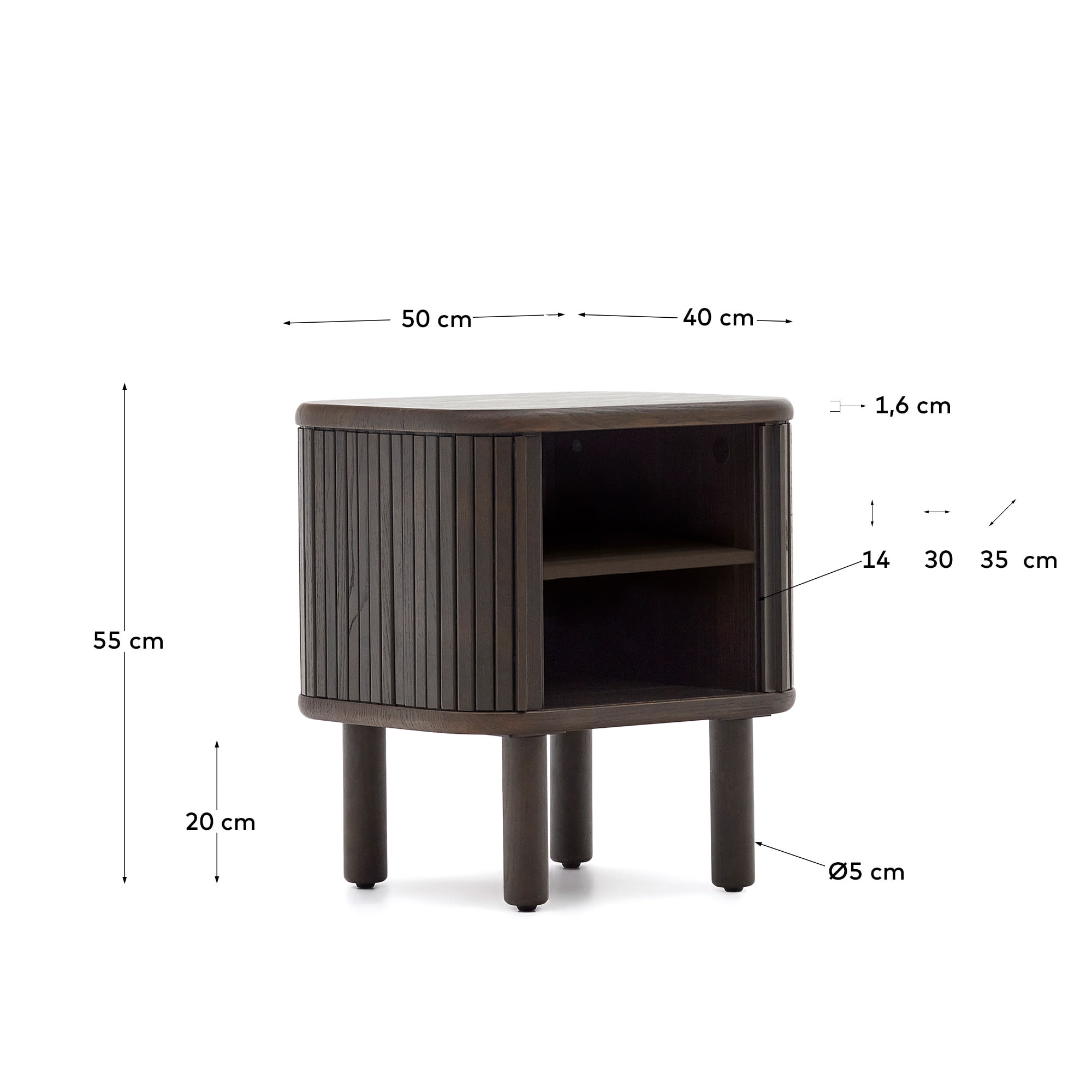 Kave Home Nachtkastje 'Mailen' Essenhout, 50 x 40cm, kleur Donkerbruin