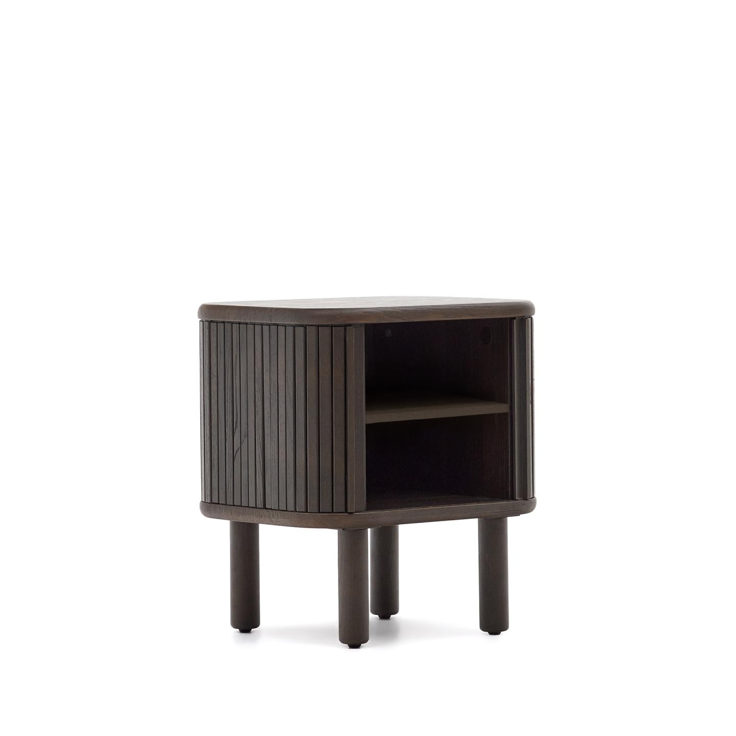 Kave Home Nachtkastje 'Mailen' Essenhout, 50 x 40cm, kleur Donkerbruin