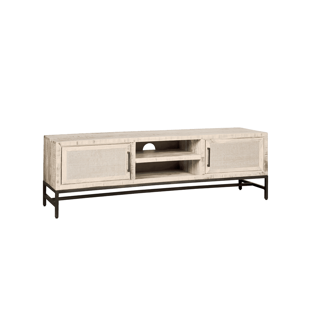 RENEW TV-meubel 'Carini' Hout en Webbing, 160cm, kleur Wit