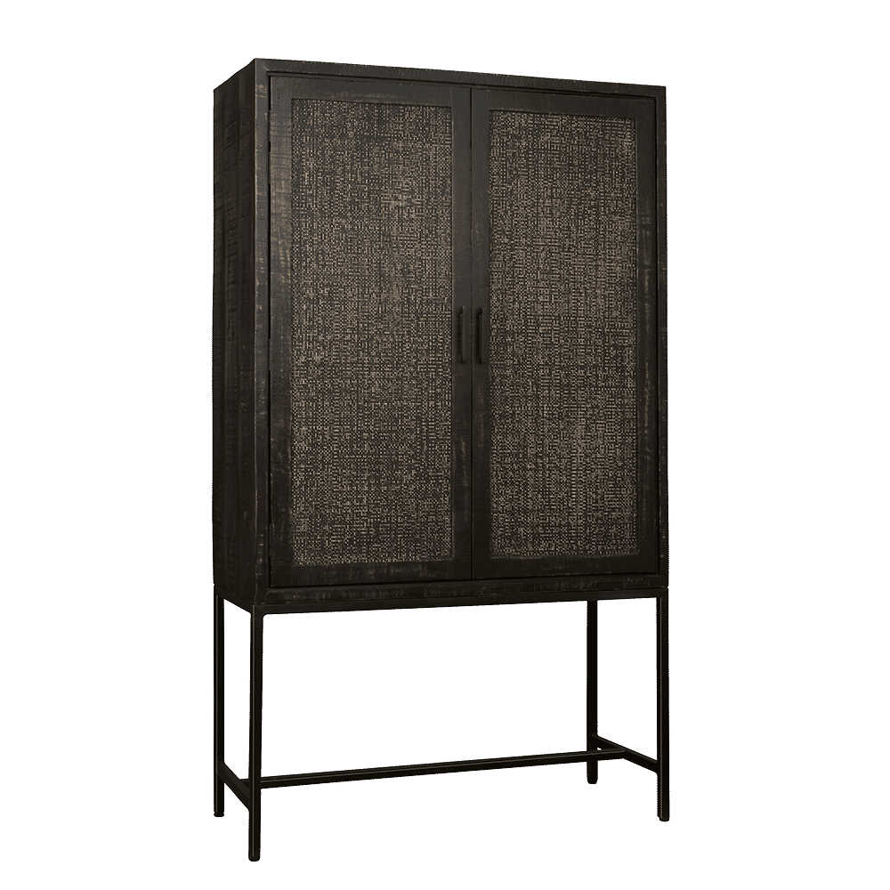 RENEW Opbergkast 'Carini' Hout en Webbing, 190 x 110cm, kleur Zwart