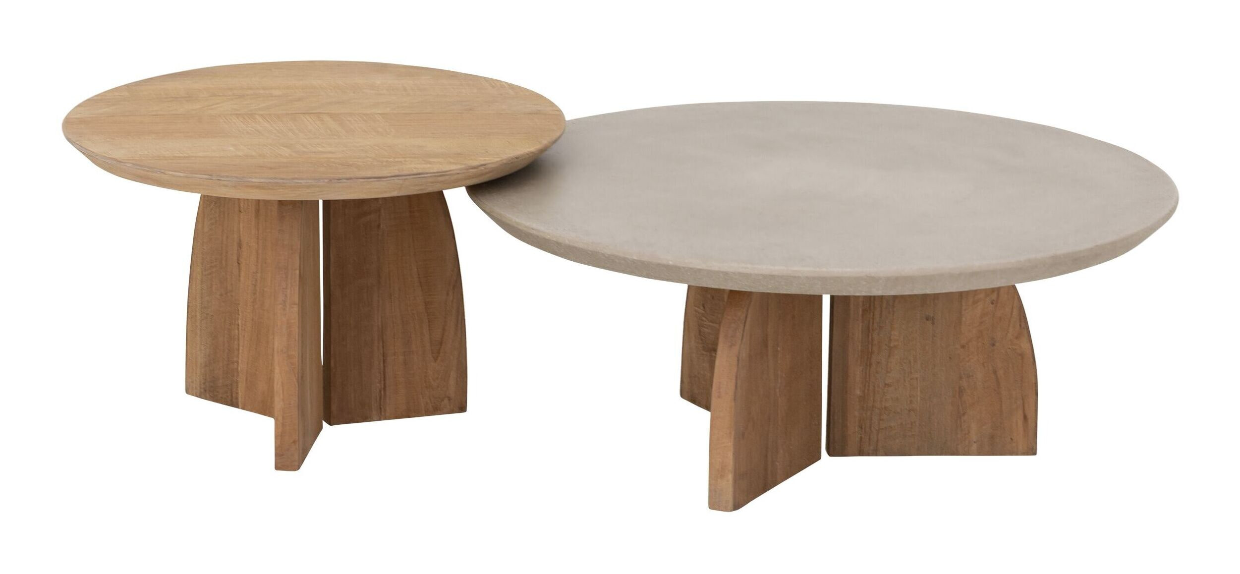 DTP Home Ronde Salontafel Nova Teakhout en travertin, Set van 2 stuks - NATUREL