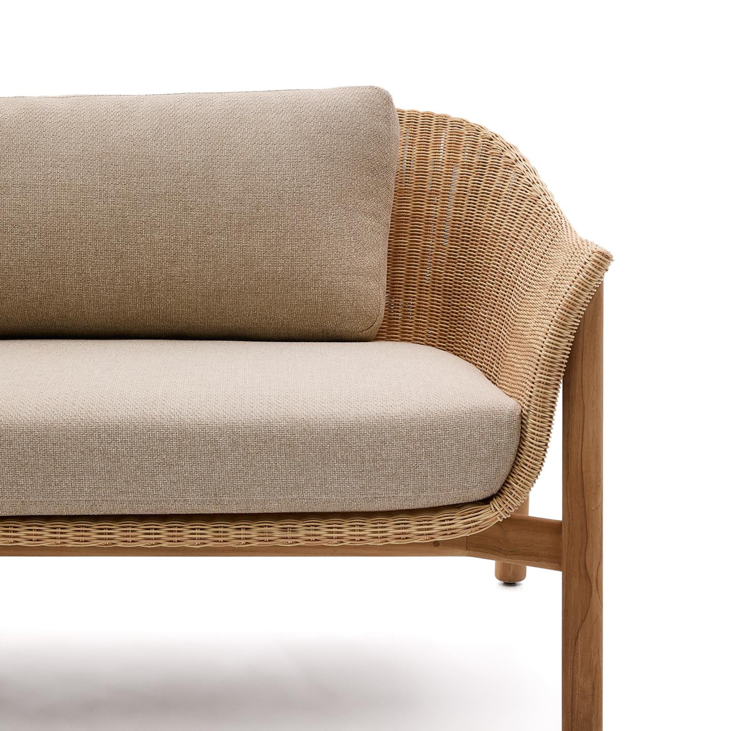Kave Home 3-zits Tuinbank 'Galea' Teakhout en rattan