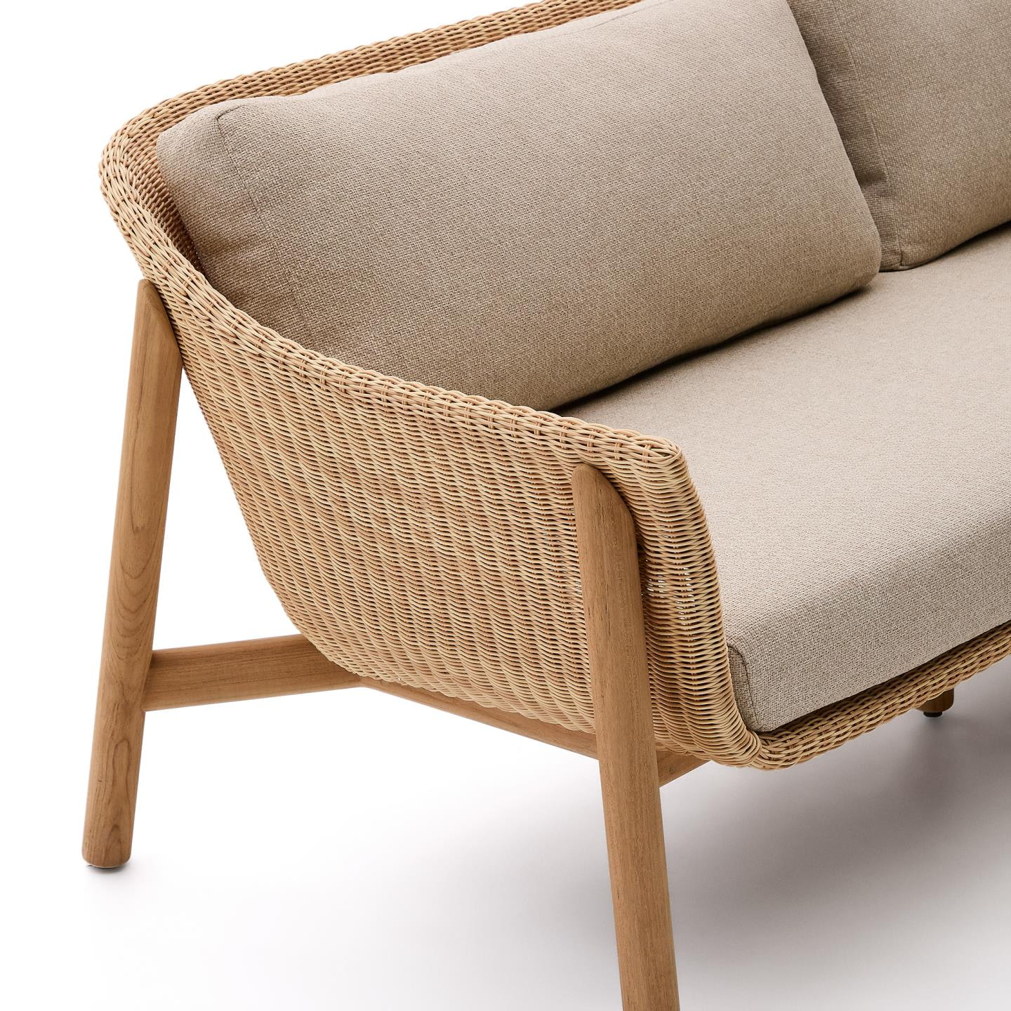 Kave Home 3-zits Tuinbank 'Galea' Teakhout en rattan