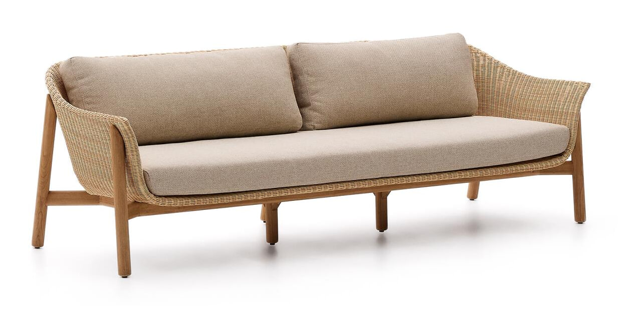 Kave Home 3-zits Tuinbank Galea Teakhout en rattan - Bruin