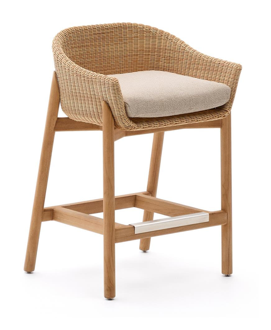 Kave Home Outdoor Barkruk 'Galea' Teakhout en rattan