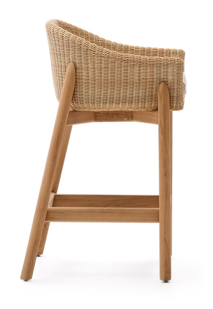 Kave Home Outdoor Barkruk 'Galea' Teakhout en rattan (zithoogte 65cm)