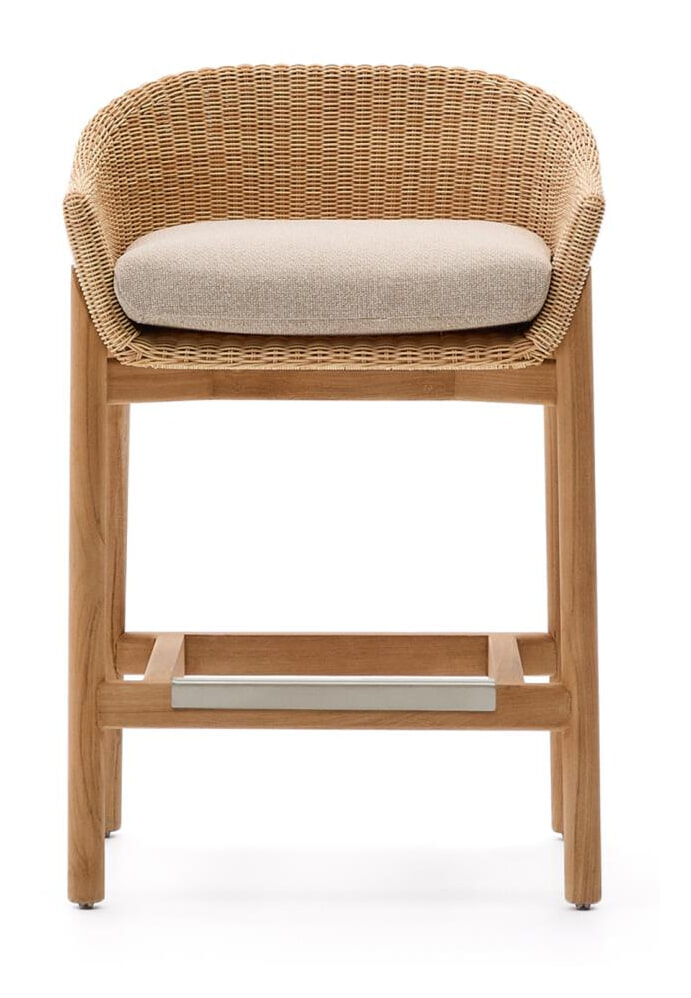 Kave Home Outdoor Barkruk 'Galea' Teakhout en rattan (zithoogte 65cm)