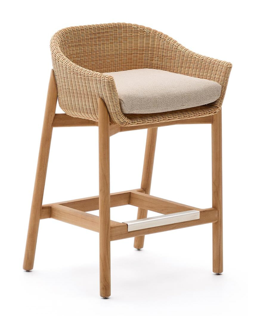 Kave Home Outdoor Barkruk Galea Teakhout en rattan (zithoogte 75cm) - Bruin