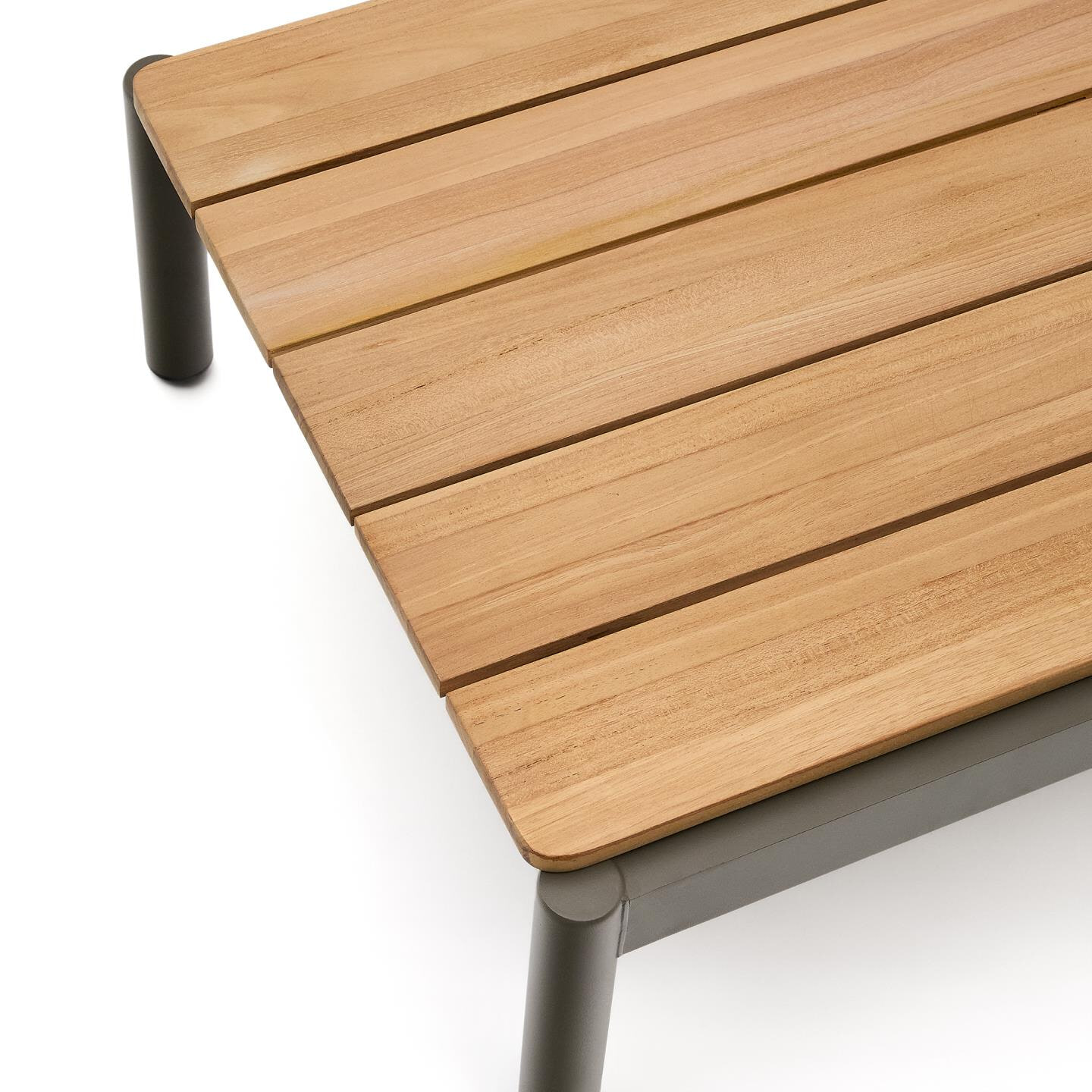 Kave Home Outdoor Salontafel 'Sorells' Teakhout en groen aluminium, 91 x 57cm