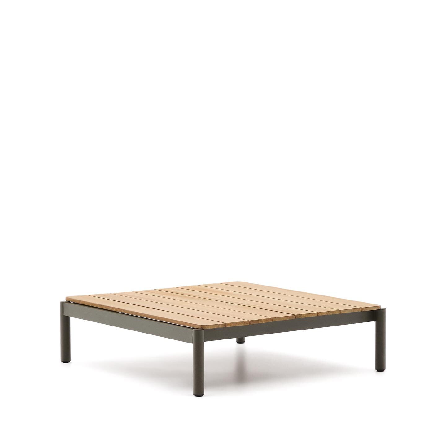 Kave Home Outdoor Salontafel 'Sorells' Teakhout en groen aluminium, 89 x 91cm