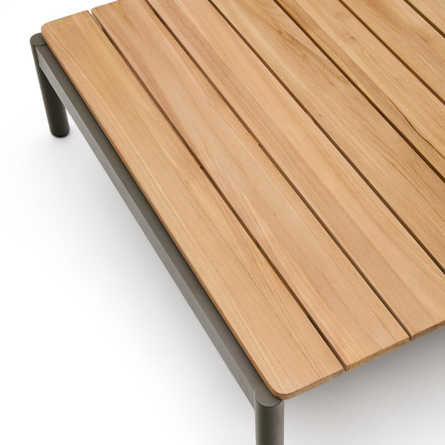 Kave Home Outdoor Salontafel 'Sorells' Teakhout en groen aluminium, 89 x 91cm