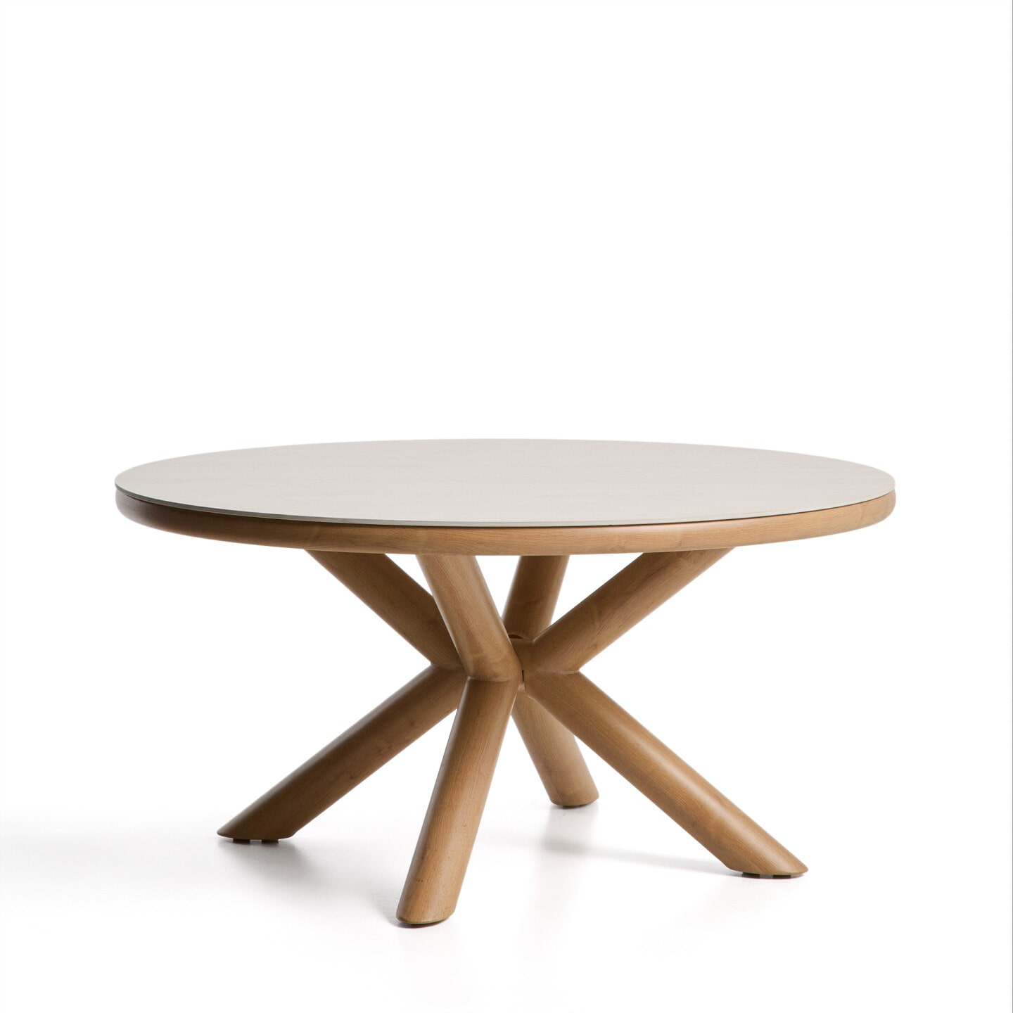 Kave Home Ronde Tuintafel 'Mirtia' Gesinterde steen en houtlook, 148cm