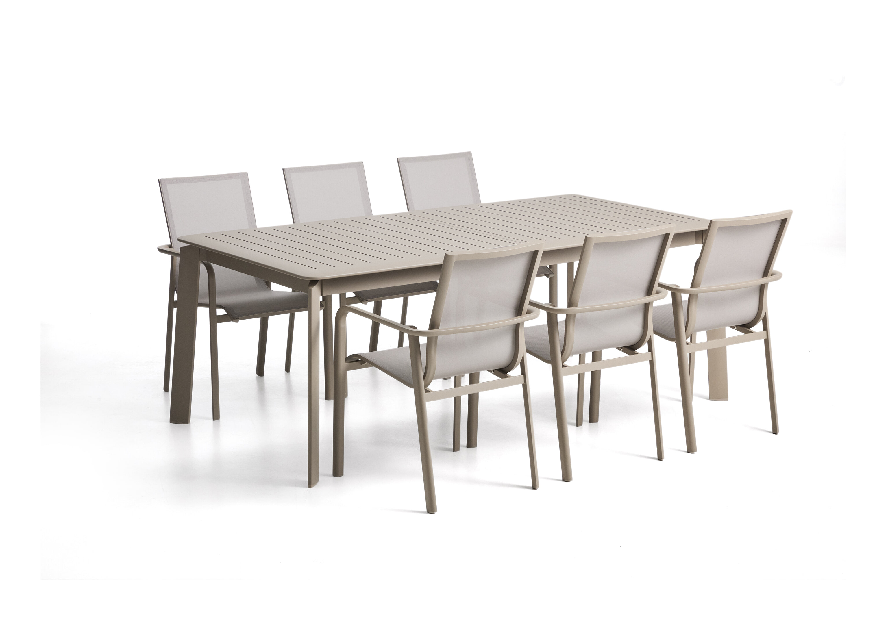 Kave Home Tuinset Brela Met Brela uitschuifbare tuintafel en 6 Canea stoelen, 205/287 x 100cm - Taupe/Beige
