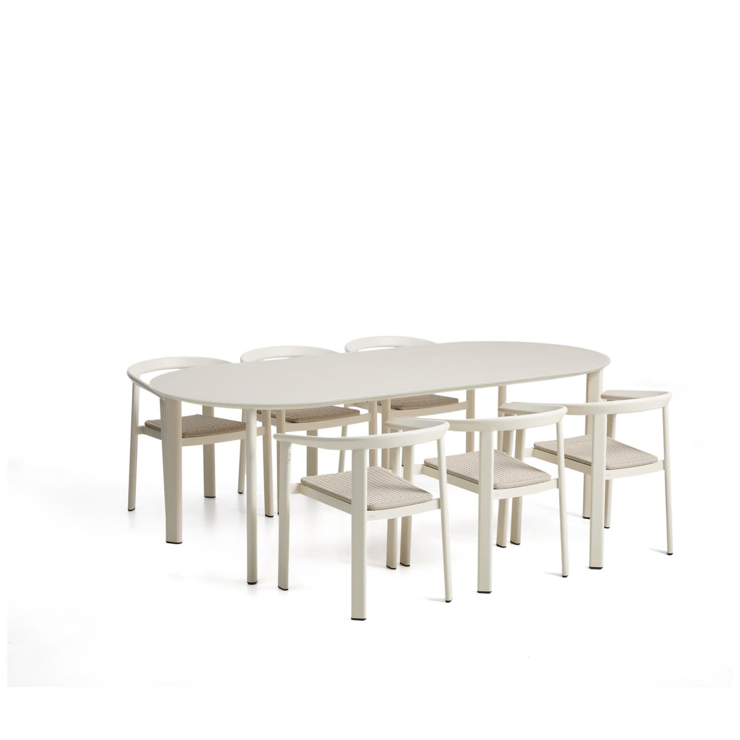 Kave Home Tuinset 'Erice' Met ovale tuintafel en 6 stoelen, 230 x 100cm, kleur Ecru