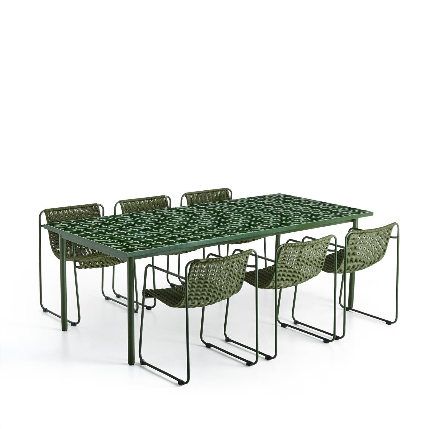 Kave Home Tuinset 'Maurina' Met tuintafel en 6 stoelen, 223 x 101cm, kleur Groen