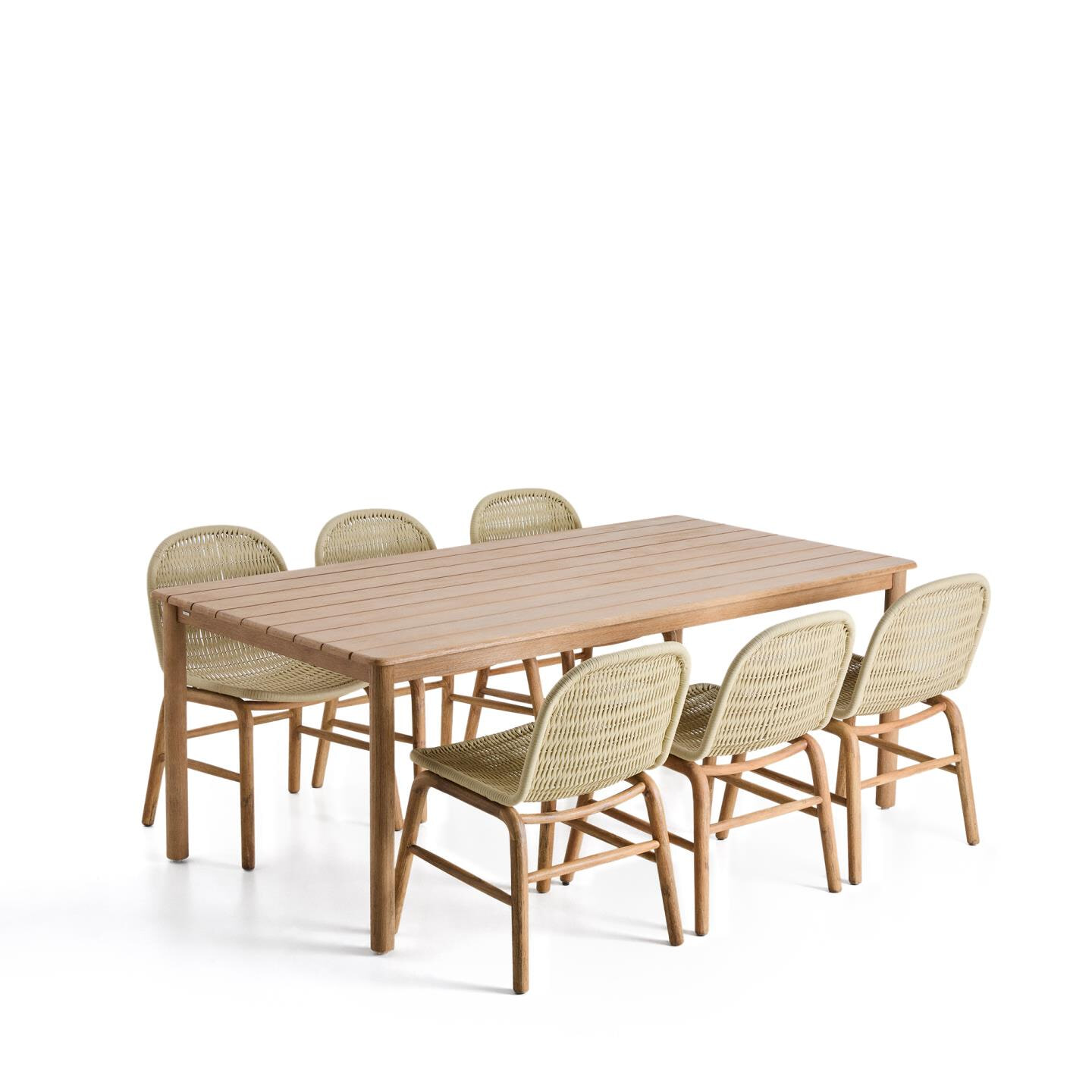Kave Home Tuinset Met Sori tuintafel en 6 Alipa stoelen, 200 x 100cm, kleur Ecru