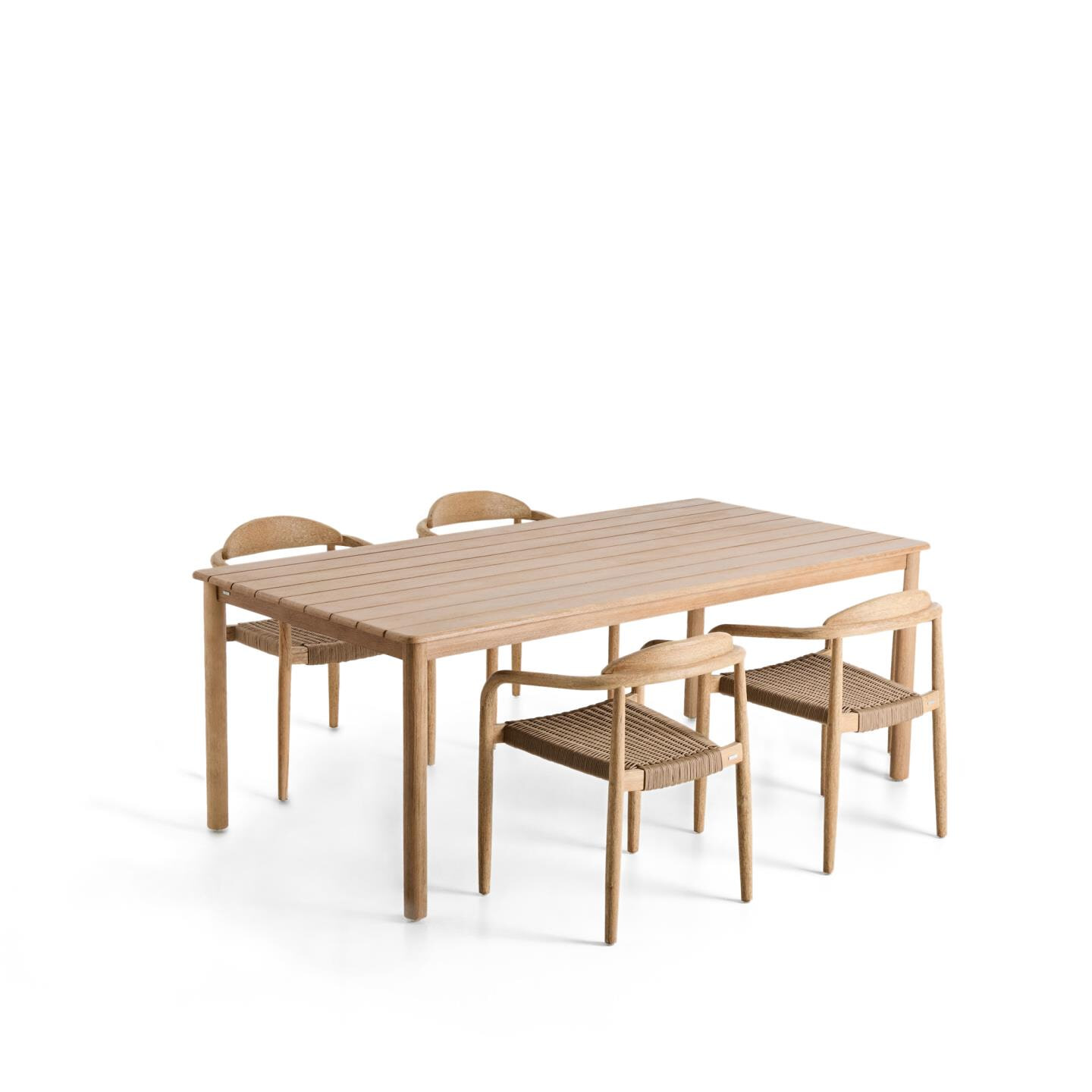 Kave Home Tuinset Met Sori tuintafel en 4 Nina stoelen, 200 x 100cm, kleur Beige
