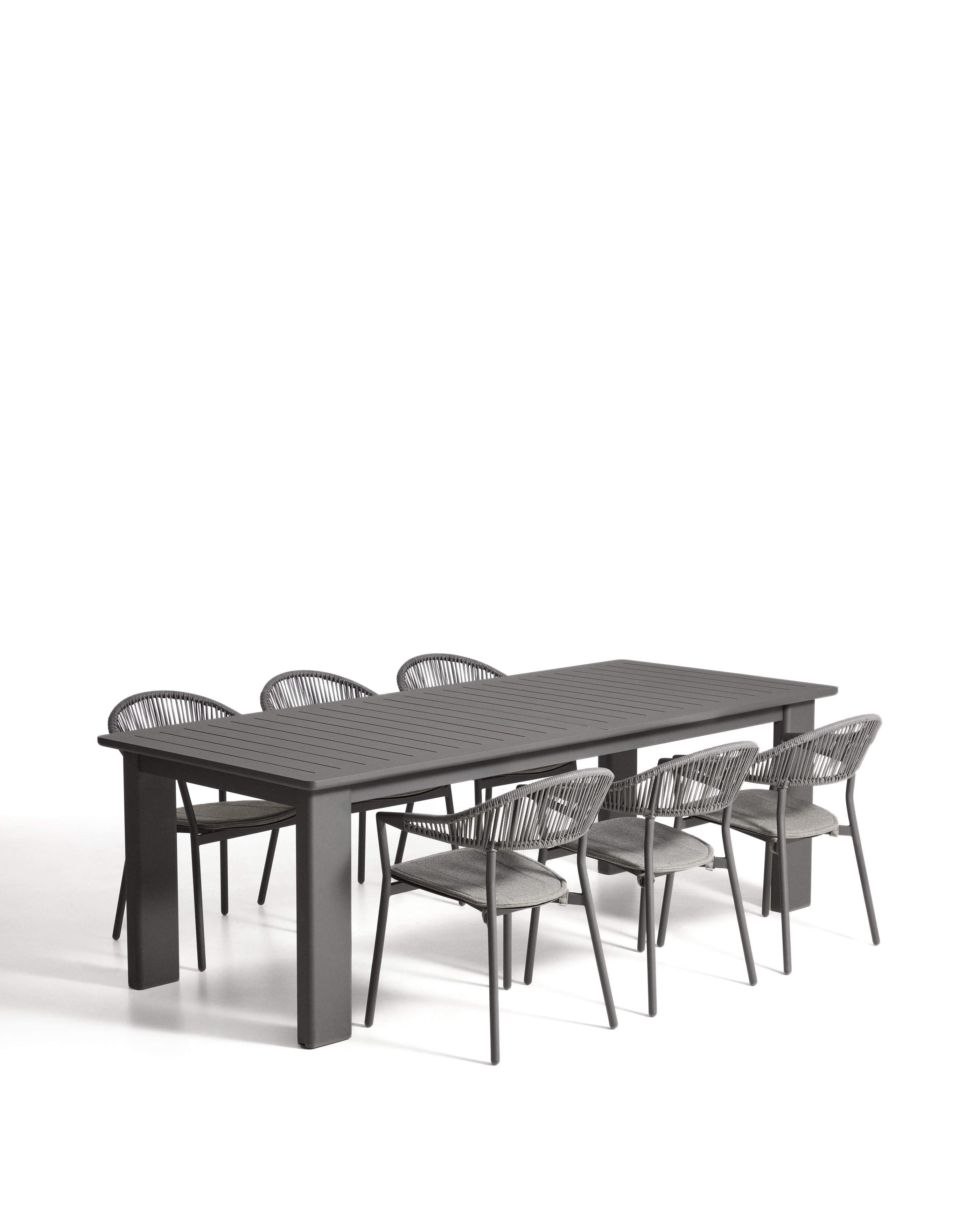 Kave Home Tuinset Livorno Met Livorno uitschuifbare tuintafel en 6 Alimia stoelen, 233/350 x 100cm - Donkergrijs