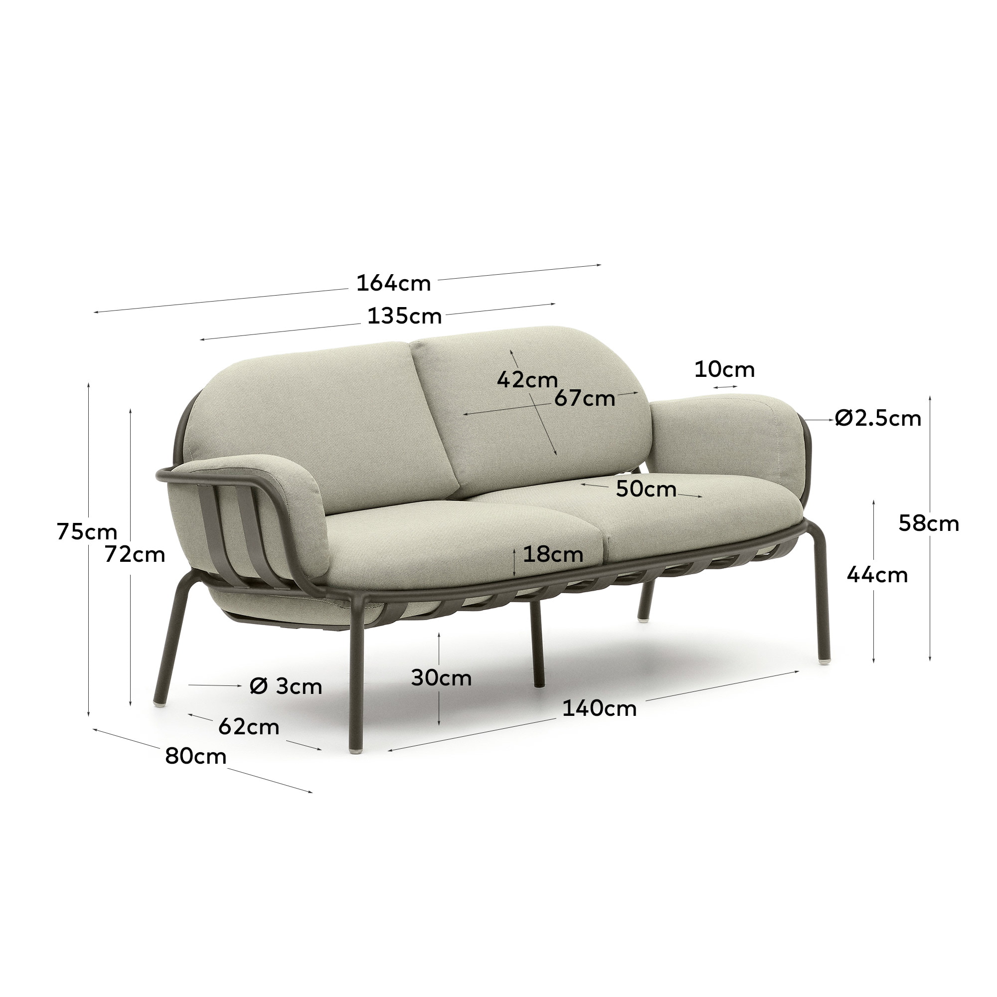 Kave Home 2-zits Tuinbank 'Joncols' kleur Beige/Antraciet
